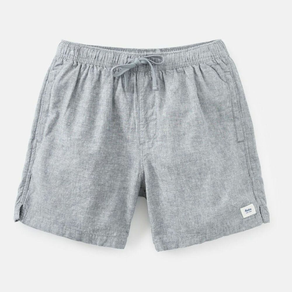 Katin Mens Elastic Waist Shorts Gray Blue Cotton Linen Drawstring Beach XS
